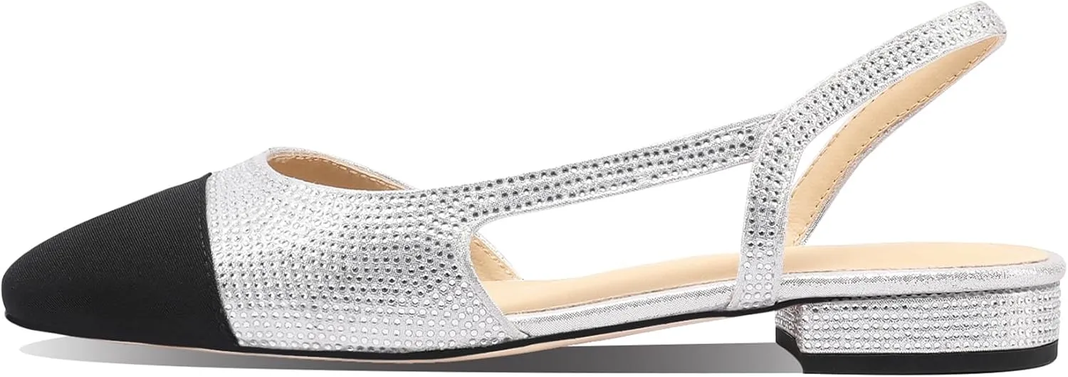 JiaBinji Slingback Flats for Women Two Tone Closed Round Toe Casual Pumps