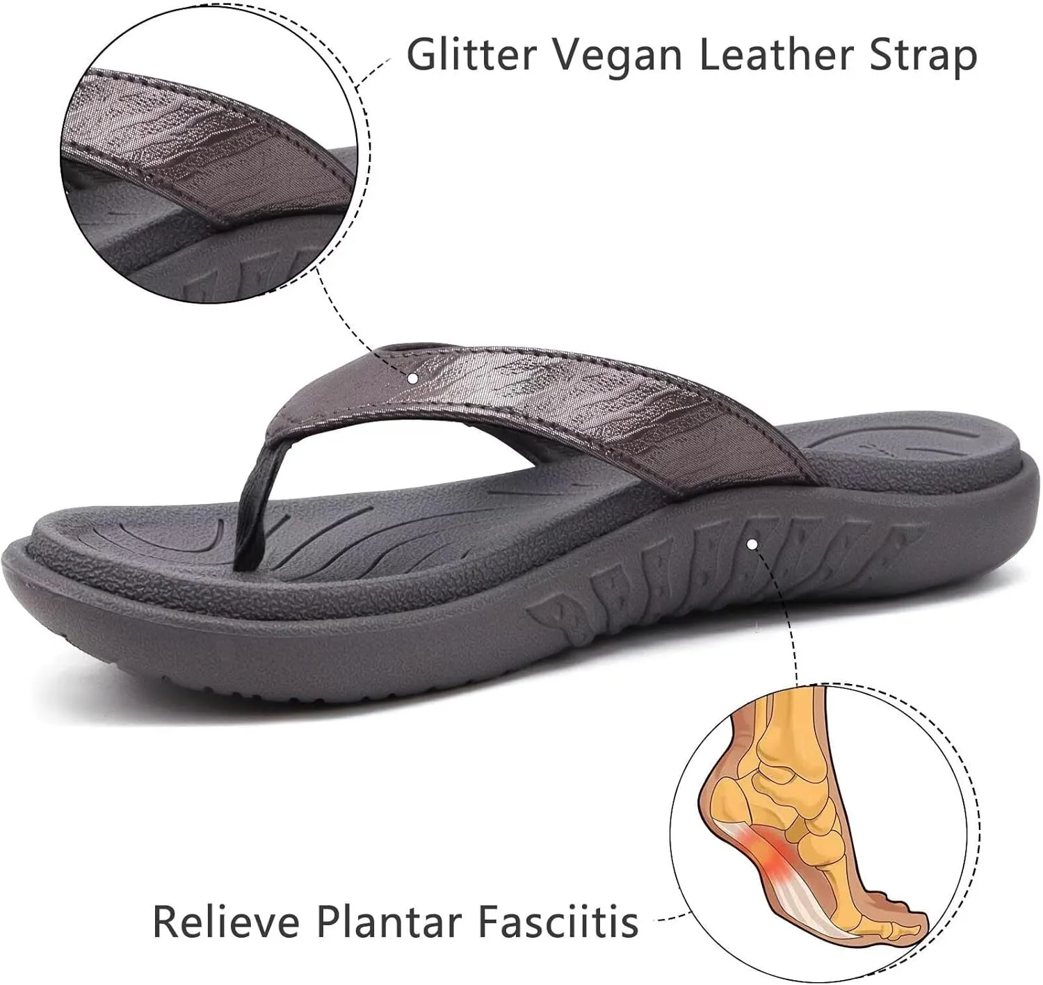 jiajiale Womens Fashion Orthotic Flip Flops Ladies Slip On Lightweight Comfortable Thick Cushion Yoga Mat Thong Sandals With Plantar Fasciitis Arch Support