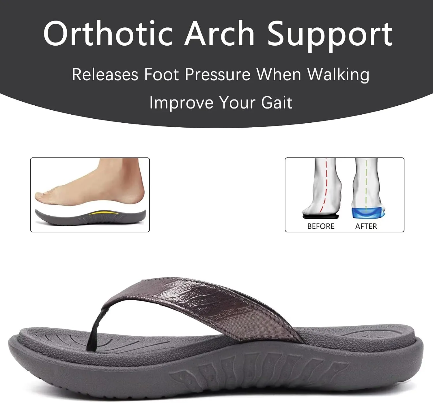 jiajiale Womens Fashion Orthotic Flip Flops Ladies Slip On Lightweight Comfortable Thick Cushion Yoga Mat Thong Sandals With Plantar Fasciitis Arch Support
