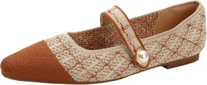 JiuQing Women's Mary Jane Shoes Knit Dress Shoes Pointy Soft Strappy Mesh Office Flats Pumps
