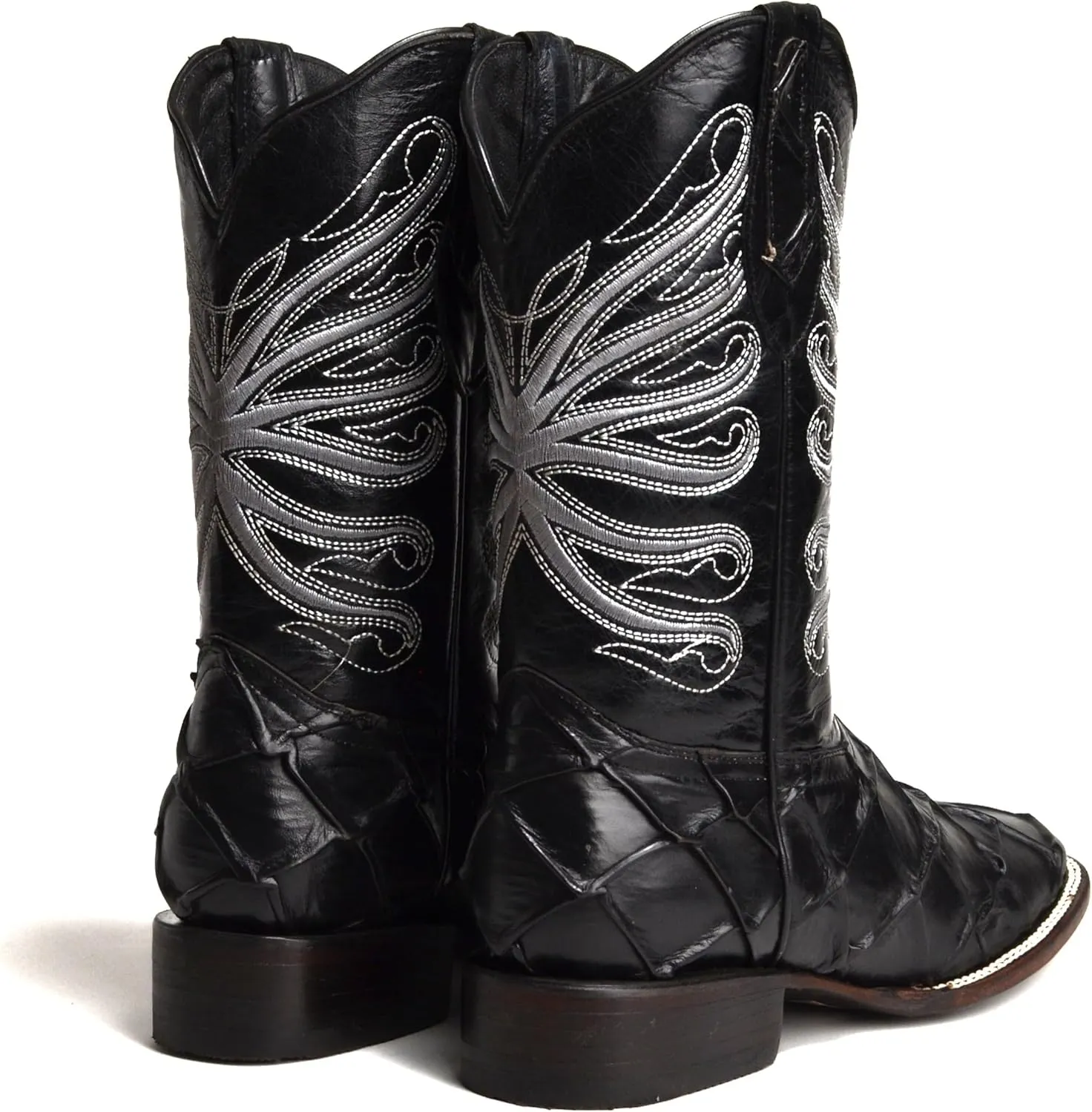 Joe Boots 708 Authentic Pirarucu Leather Print Men's Embroidered Square Toe Cowboy/Rodeo Boots Leather outsole