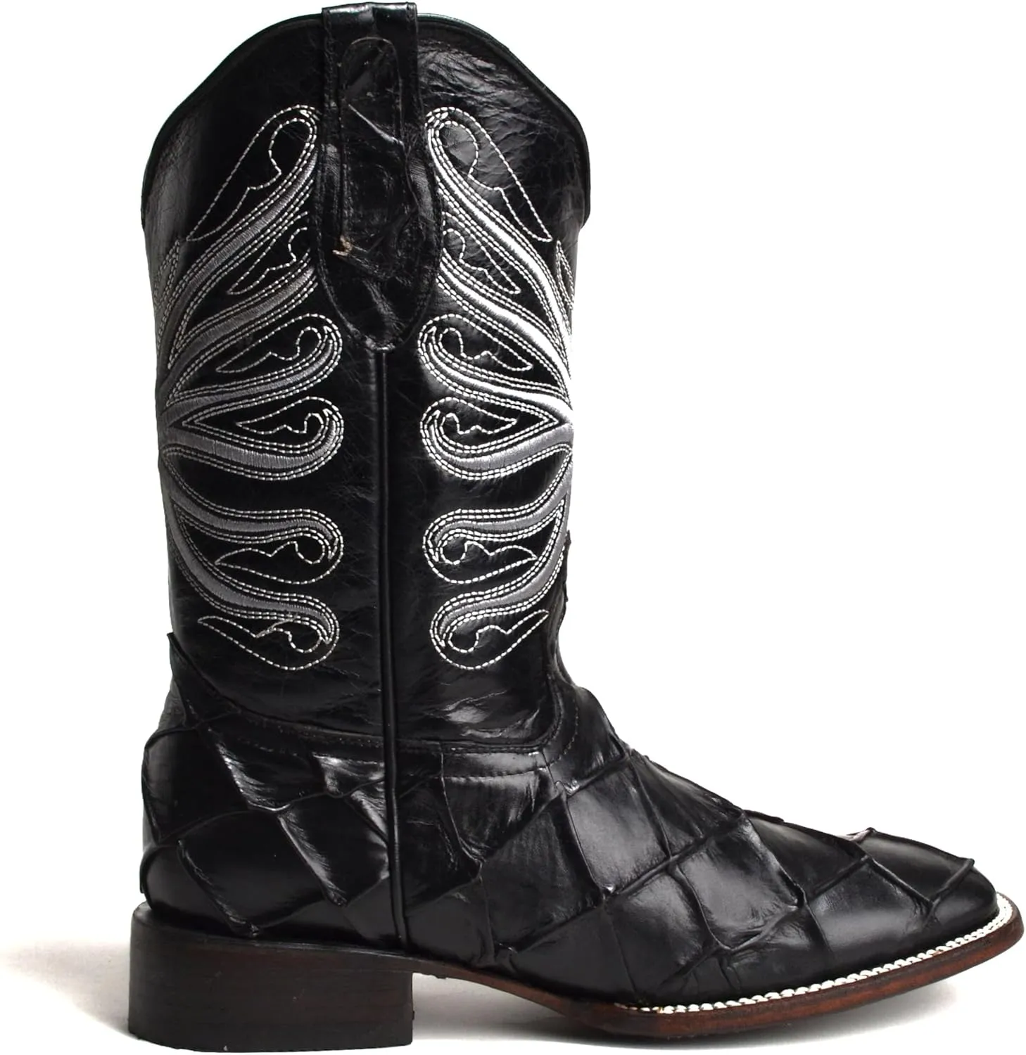 Joe Boots 708 Authentic Pirarucu Leather Print Men's Embroidered Square Toe Cowboy/Rodeo Boots Leather outsole