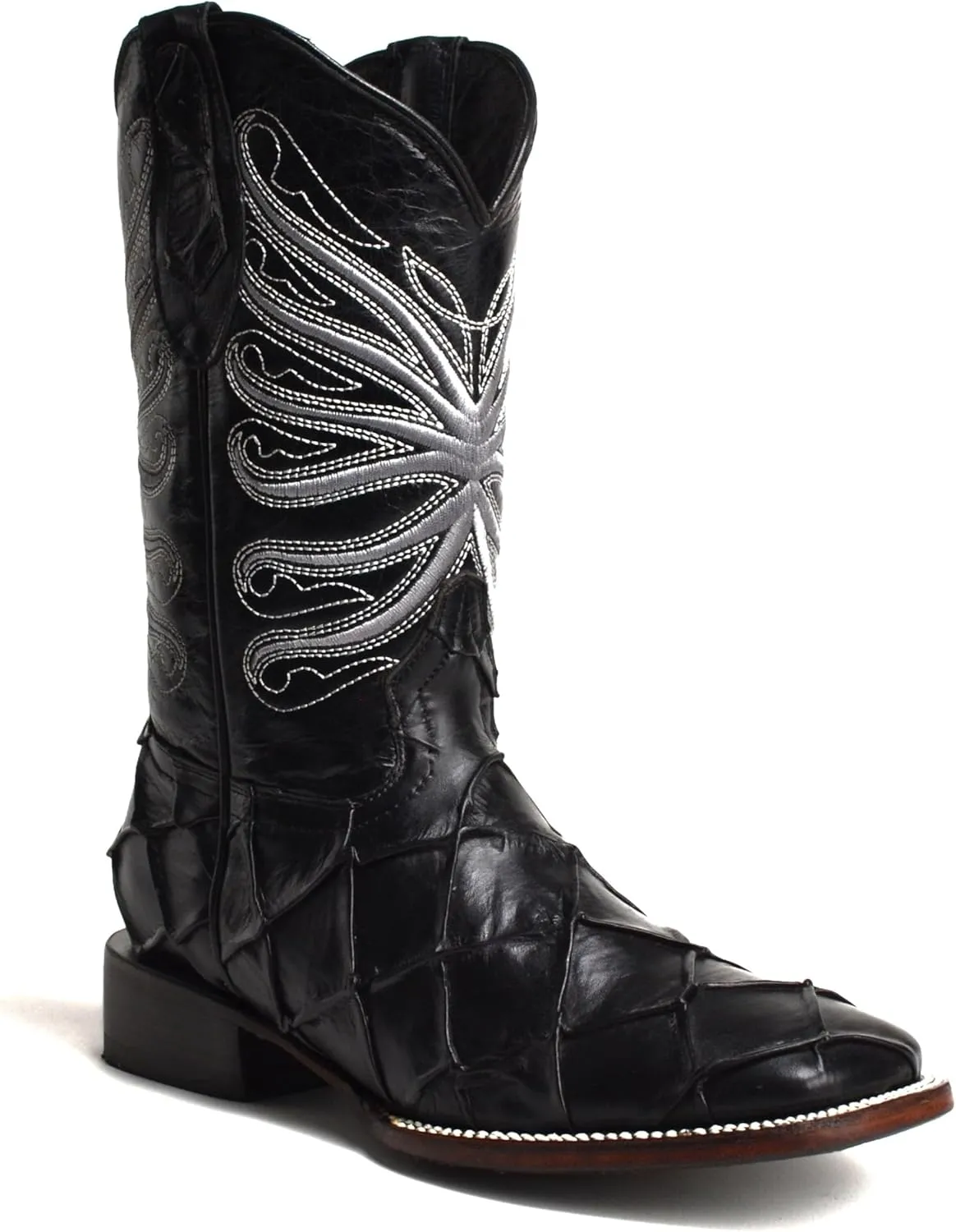 Joe Boots 708 Authentic Pirarucu Leather Print Men's Embroidered Square Toe Cowboy/Rodeo Boots Leather outsole