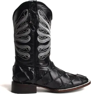 Joe Boots 708 Authentic Pirarucu Leather Print Men's Embroidered Square Toe Cowboy/Rodeo Boots Leather outsole
