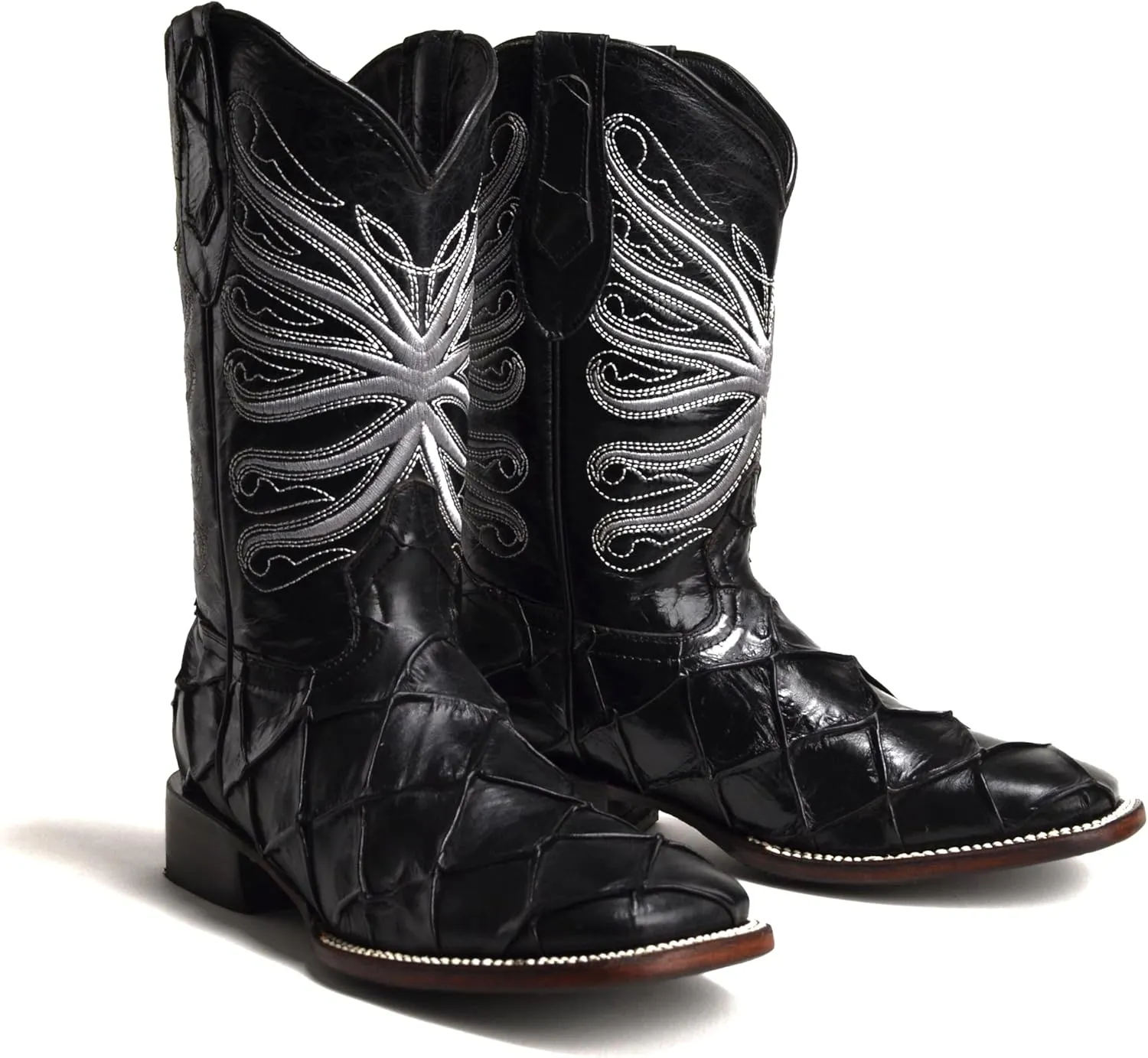 Joe Boots 708 Authentic Pirarucu Leather Print Men's Embroidered Square Toe Cowboy/Rodeo Boots Leather outsole