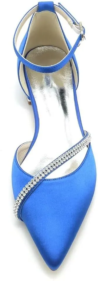 JOEupin Women Satin Crystal Wedding Flats for Bride Wedding Pointed Toe Prom Evening Bridal Party Dress Flats