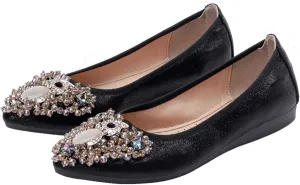 JOEupin Women's Flats Classic Ballet Shoes Rhinestone Wedding Ballerina Flats Faux Leather Foldable Sparkly Flats
