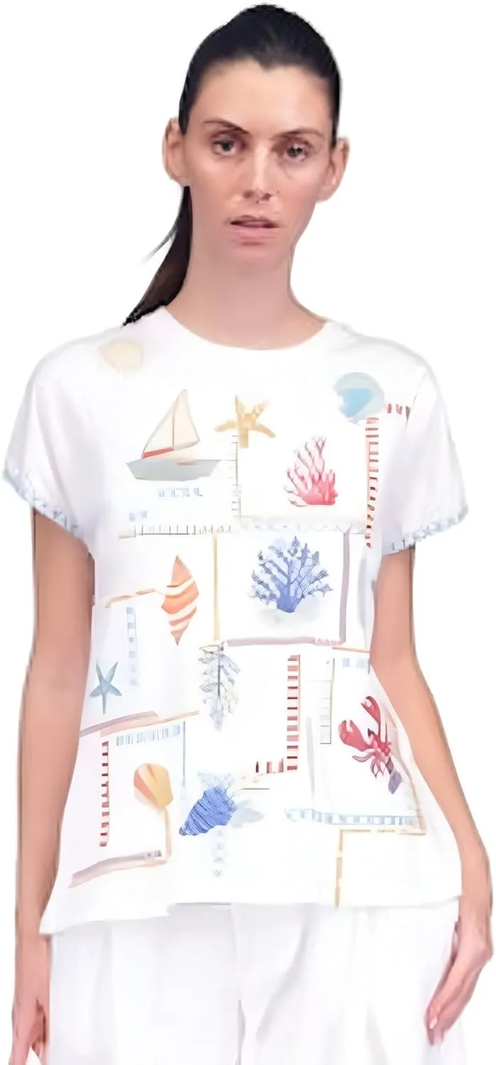 Johnny Was Amalfi Boxy Square Tee Shirt Cotton Embroidery Swing White Top New