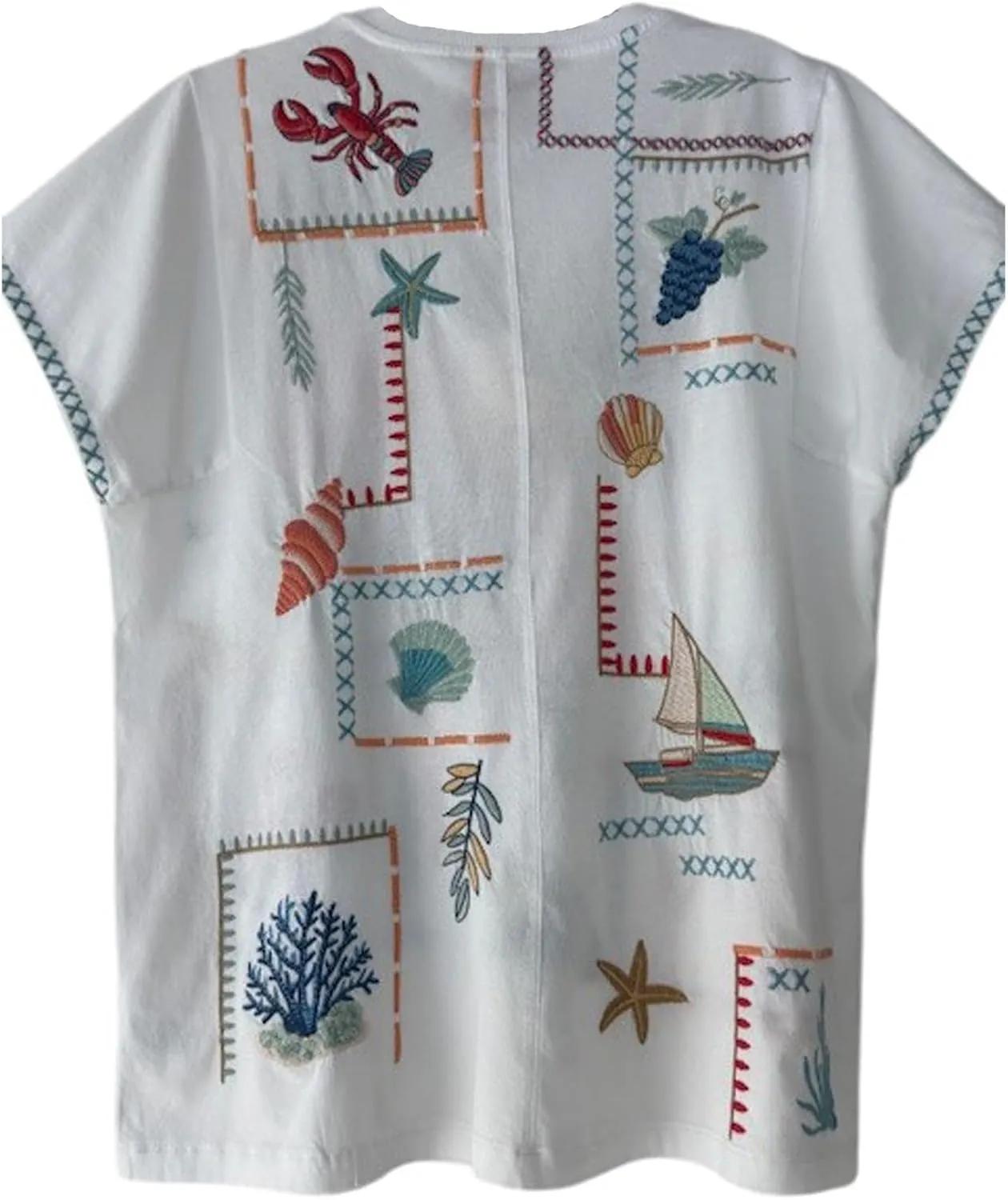 Johnny Was Amalfi Boxy Square Tee Shirt Cotton Embroidery Swing White Top New