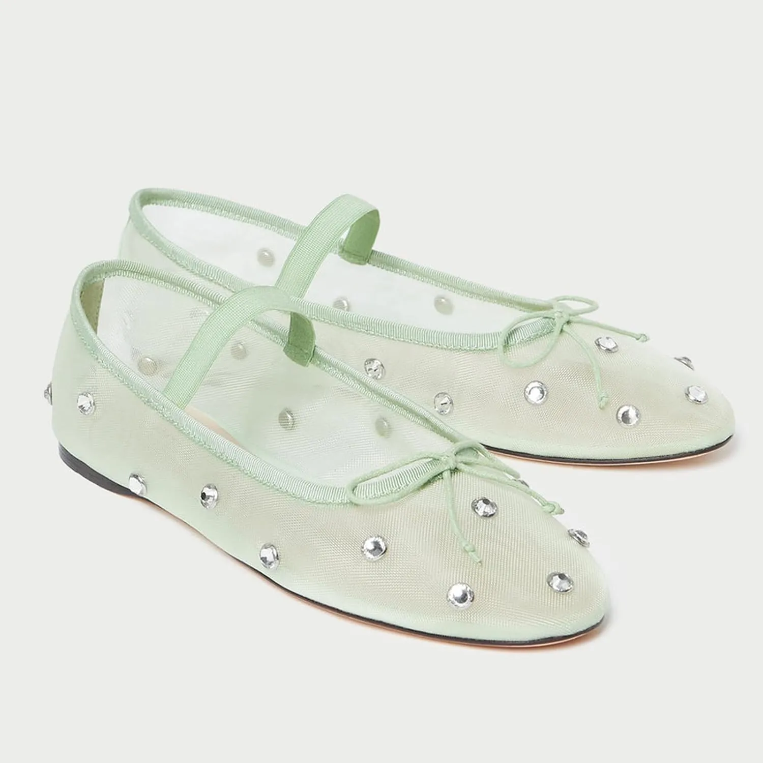 JORISTIMO Crystal Mesh Ballet Flats Stretch Band Snip Toe Ballerinas Flats Mary Jane
