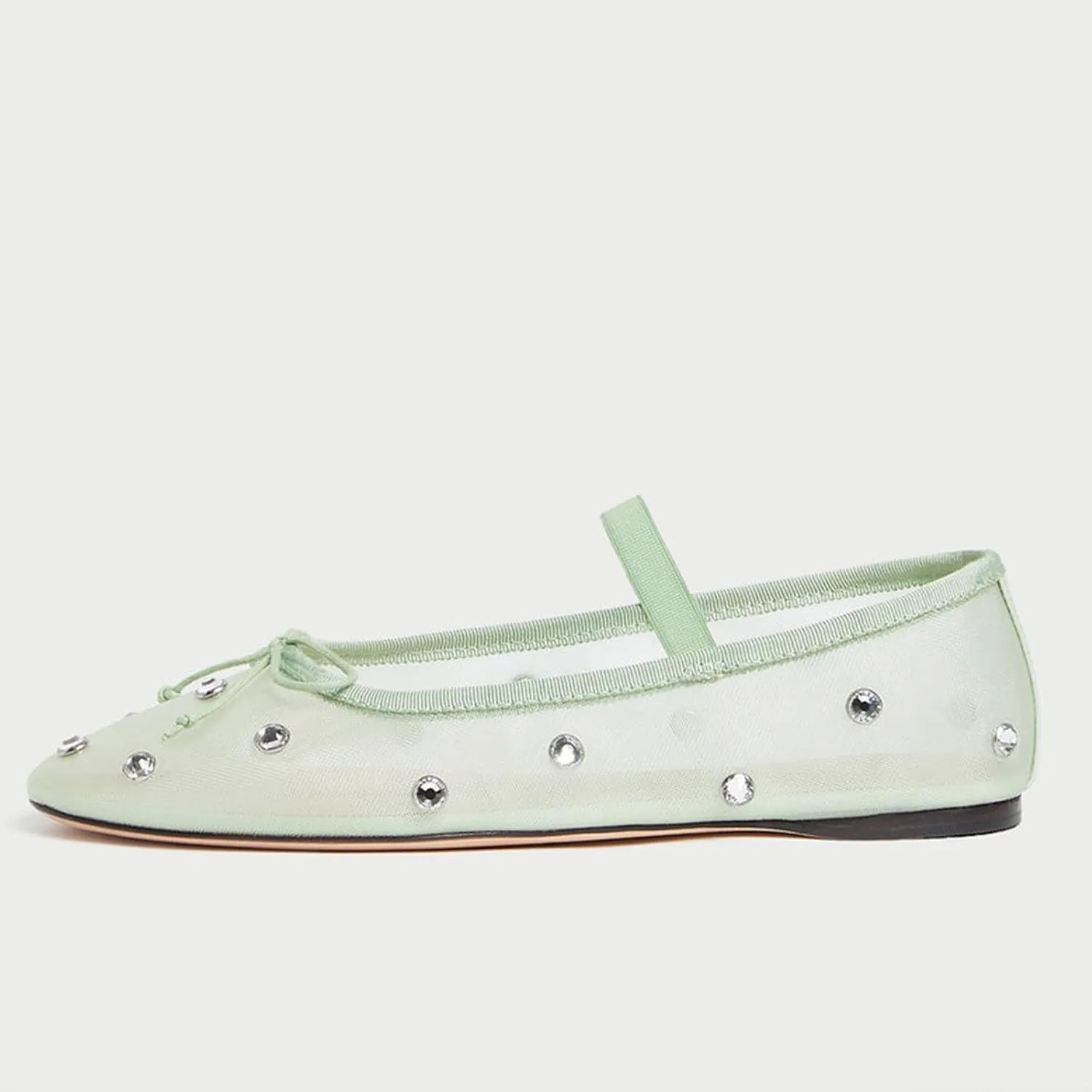 JORISTIMO Crystal Mesh Ballet Flats Stretch Band Snip Toe Ballerinas Flats Mary Jane