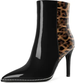 Joseywade Ankle Boots High Heel Boots Women Pointed Toe Stiletto Thin Slim Heel Booties Side Zipper Beaded Short Boots Shoes