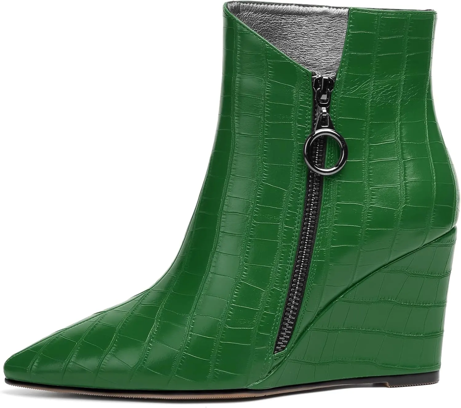 Joseywade Ankle Boots Wedge Heels for Women Pointed Toe Wedge Booties Zipper Closure with Fur 3.5 Inches Short Boots