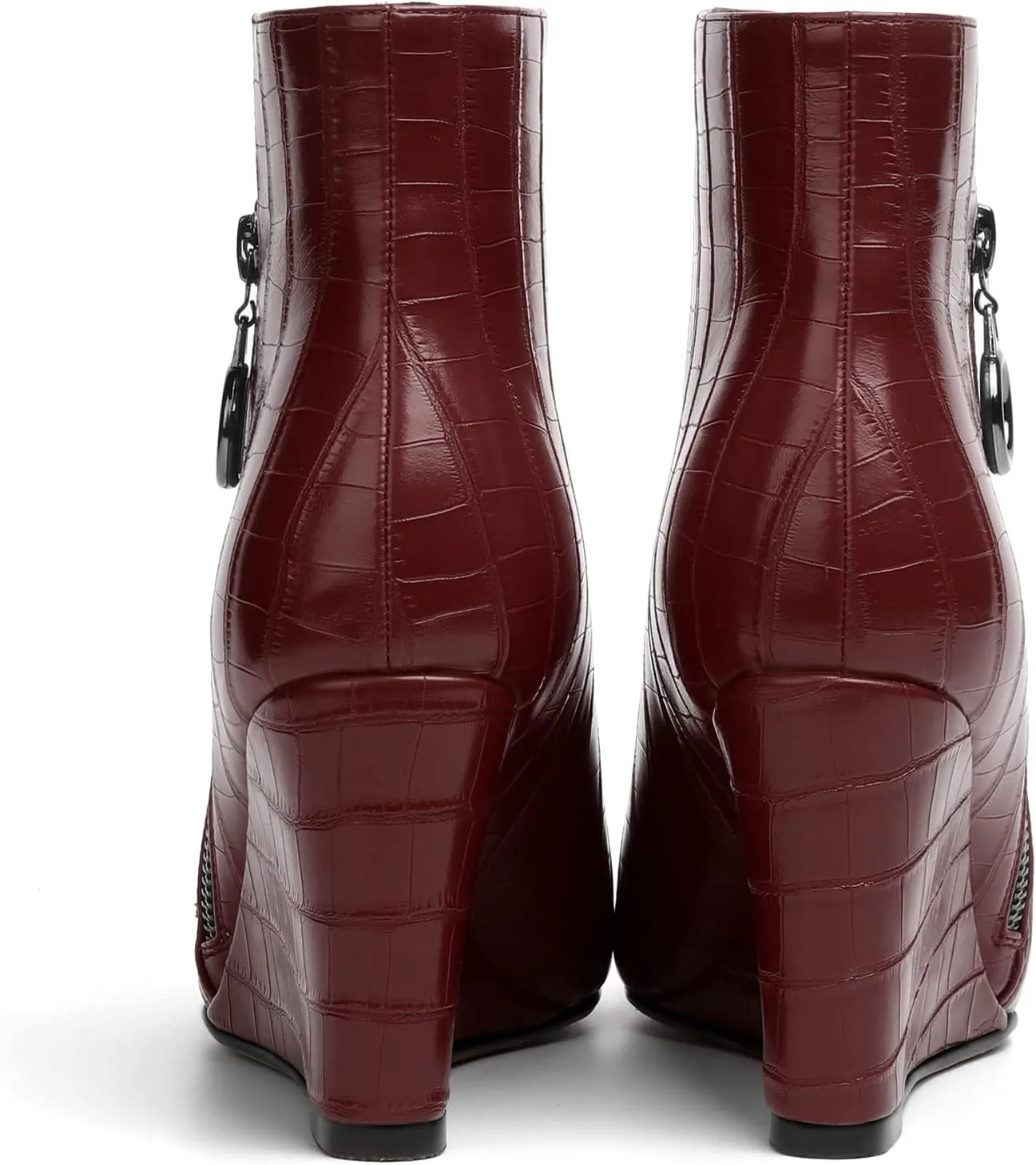 Joseywade Ankle Boots Wedge Heels for Women Pointed Toe Wedge Booties Zipper Closure with Fur 3.5 Inches Short Boots