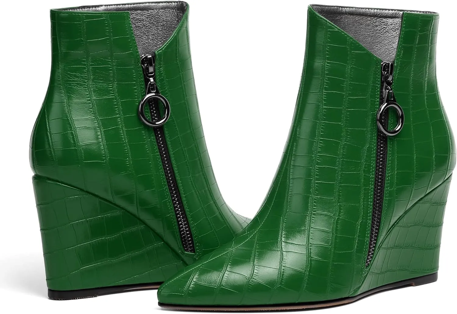 Joseywade Ankle Boots Wedge Heels for Women Pointed Toe Wedge Booties Zipper Closure with Fur 3.5 Inches Short Boots
