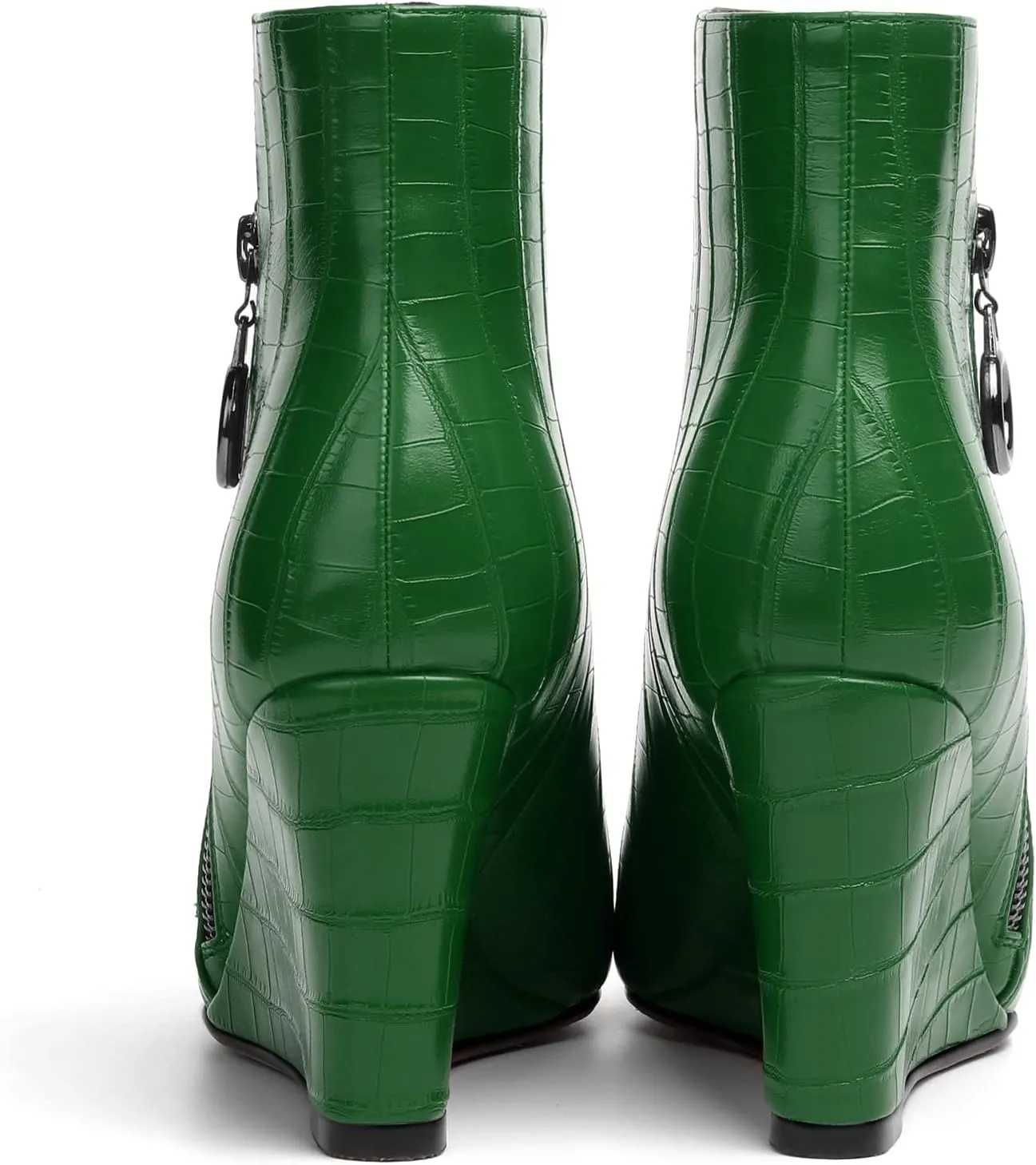 Joseywade Ankle Boots Wedge Heels for Women Pointed Toe Wedge Booties Zipper Closure with Fur 3.5 Inches Short Boots