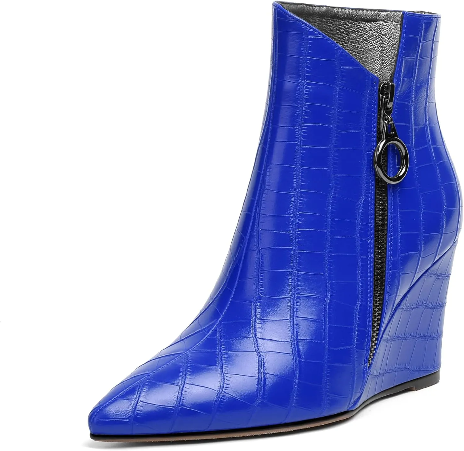 Joseywade Ankle Boots Wedge Heels for Women Pointed Toe Wedge Booties Zipper Closure with Fur 3.5 Inches Short Boots