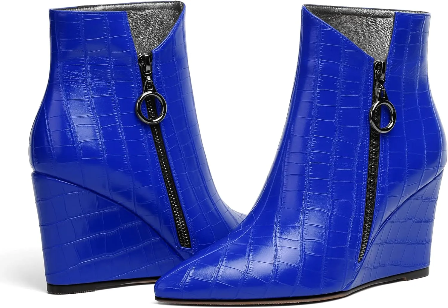 Joseywade Ankle Boots Wedge Heels for Women Pointed Toe Wedge Booties Zipper Closure with Fur 3.5 Inches Short Boots