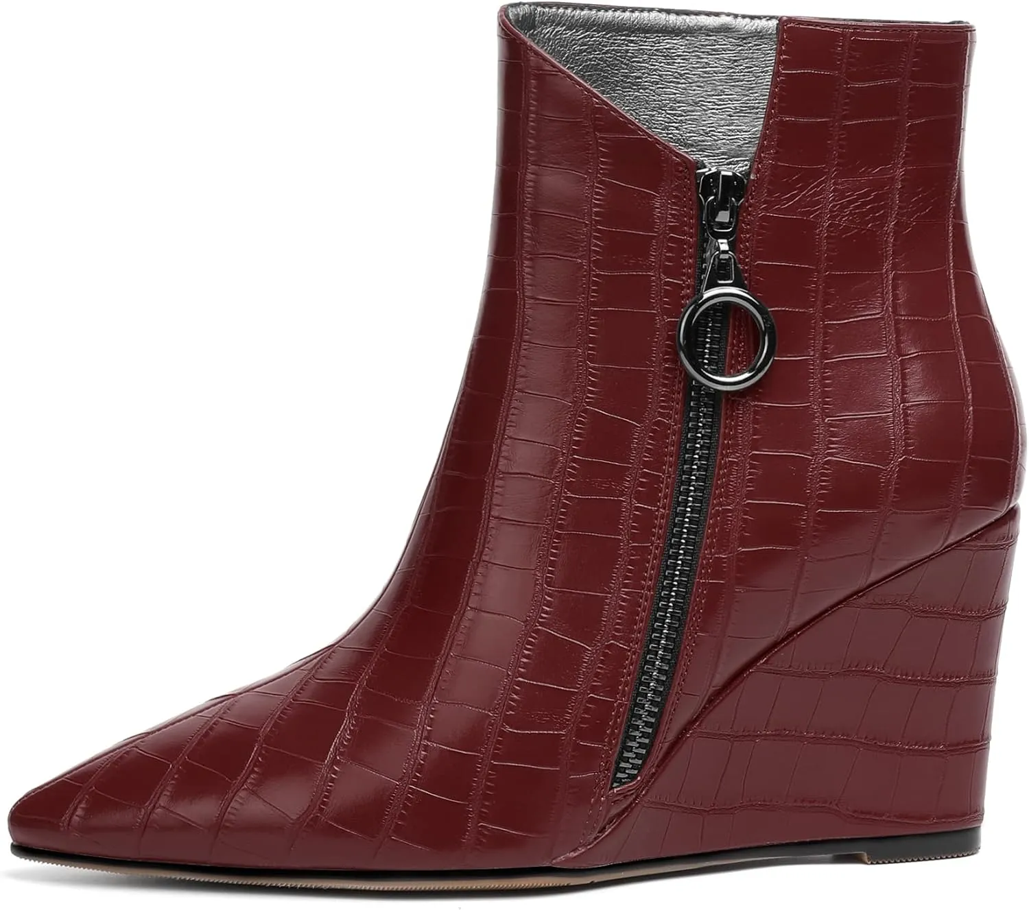 Joseywade Ankle Boots Wedge Heels for Women Pointed Toe Wedge Booties Zipper Closure with Fur 3.5 Inches Short Boots