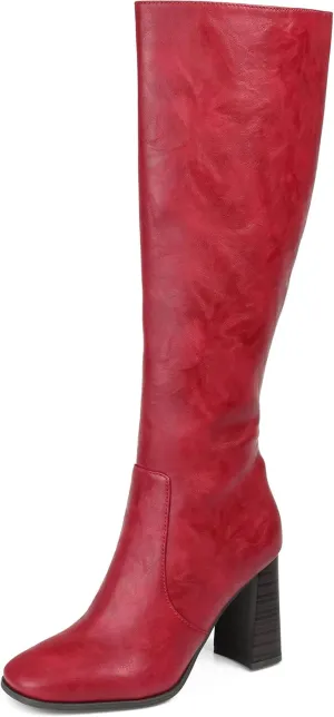 Journee Collection Womens Karima Faux Leather Square Toe Knee-High Boots