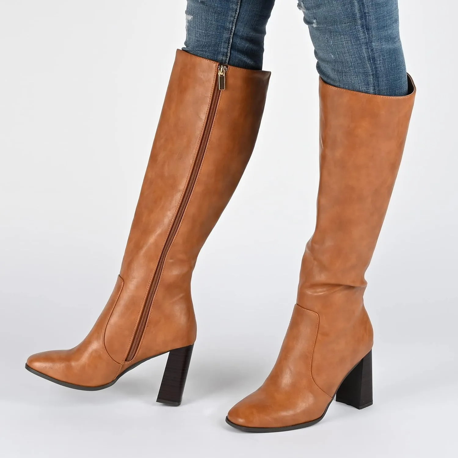 Journee Collection Womens Karima Faux Leather Square Toe Knee-High Boots