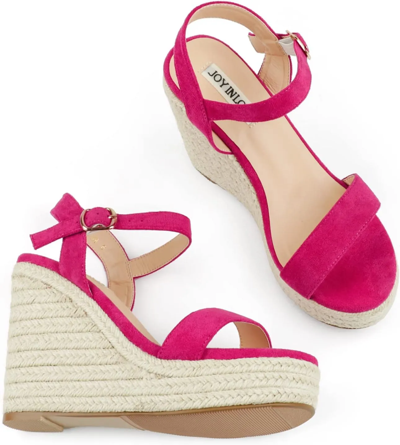 JOY IN LOVE Womens Espadrilles Wedge Sandals Platform Heels Ankle Strap Open Toe Buckle Sandals