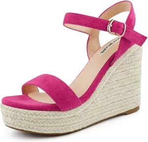 JOY IN LOVE Womens Espadrilles Wedge Sandals Platform Heels Ankle Strap Open Toe Buckle Sandals