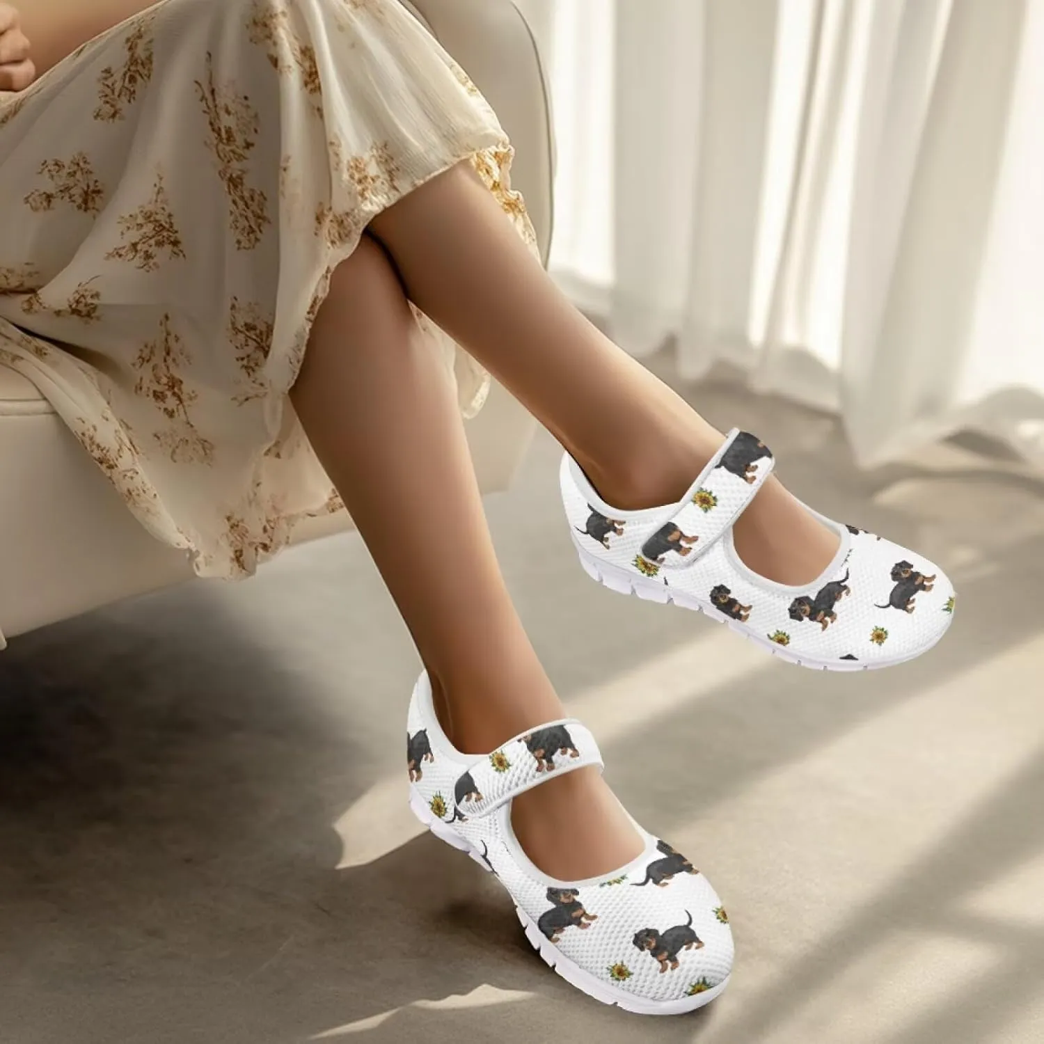 JoyLamoria Cartoon Cat Slip on Walking Shoes Women s Mary Jane Flats,Breathable Comfort Low Heel Slip-on Barefoor Diabeti Shoes