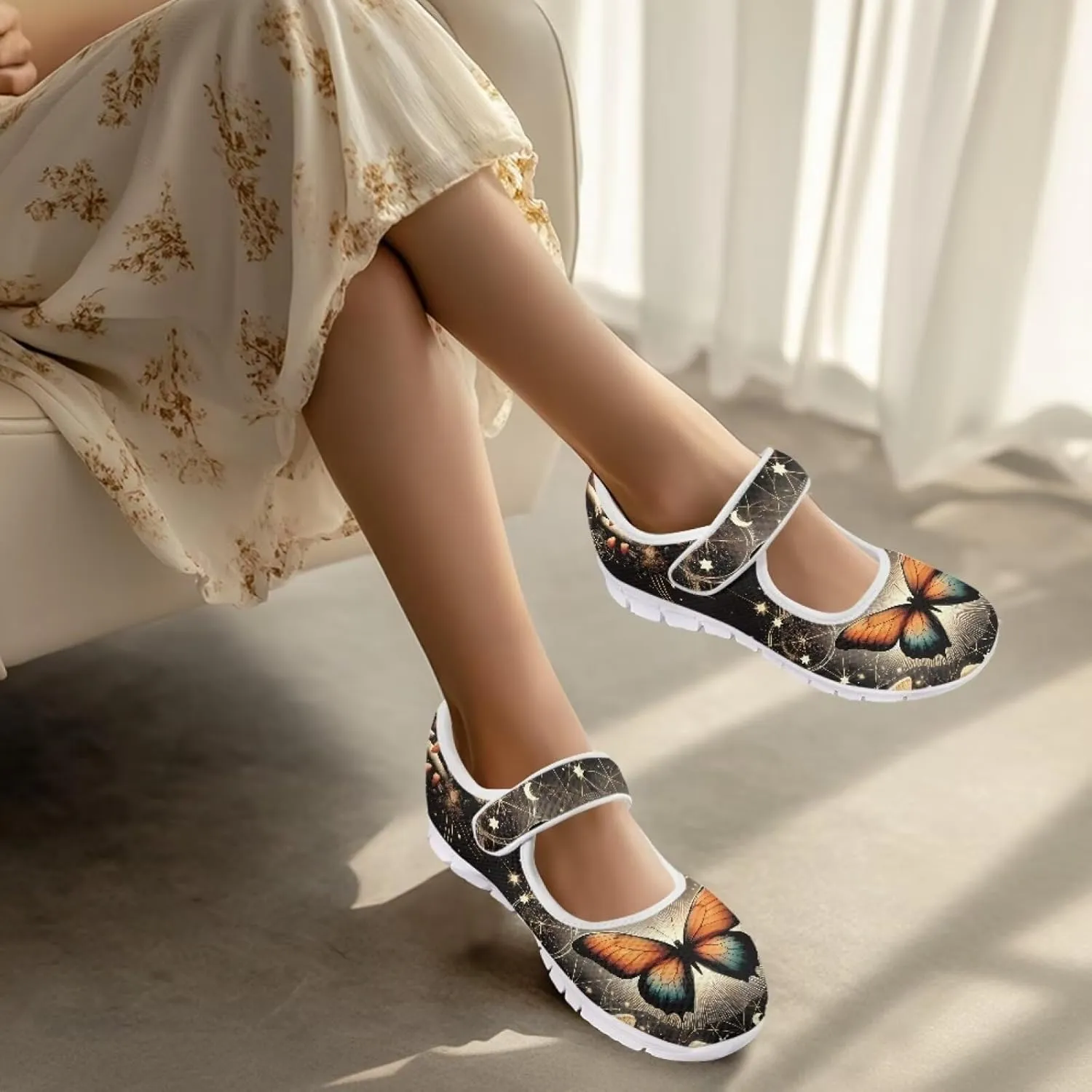 JoyLamoria Womens Slip on Fashion Mary Jane Shoes Retro Mushroom Painted Flats Causal Road Walking Shoes Non Slip Platform