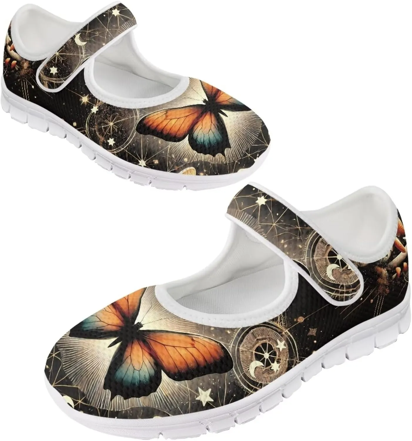 JoyLamoria Womens Slip on Fashion Mary Jane Shoes Retro Mushroom Painted Flats Causal Road Walking Shoes Non Slip Platform