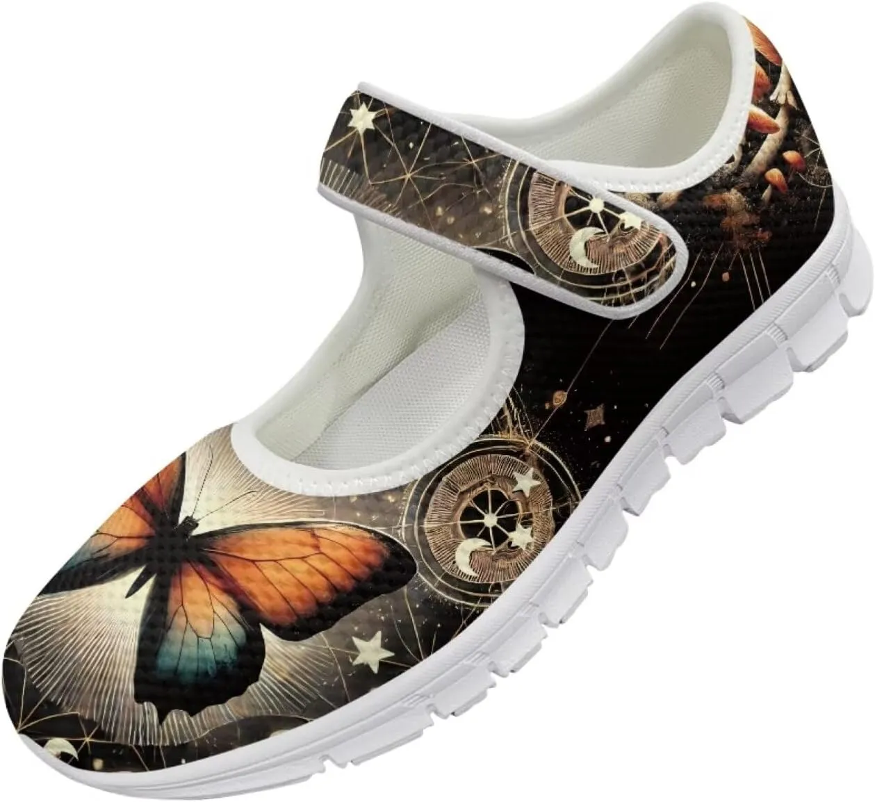 JoyLamoria Womens Slip on Fashion Mary Jane Shoes Retro Mushroom Painted Flats Causal Road Walking Shoes Non Slip Platform