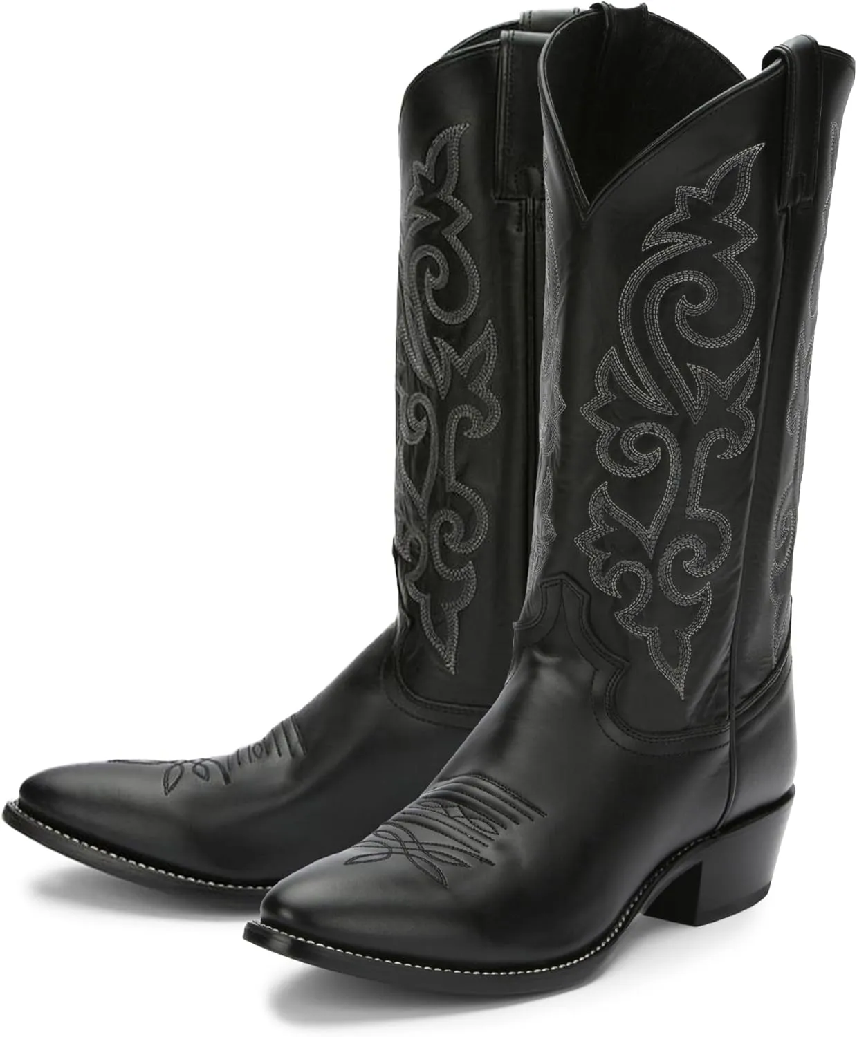 Justin Buck 13" Cowboy Boots for Men - Durable Premium Full-Grain Leather Round Toe Western Boots Build with Cushioned Insole & Full Welt Construction, Black - 9.5 B