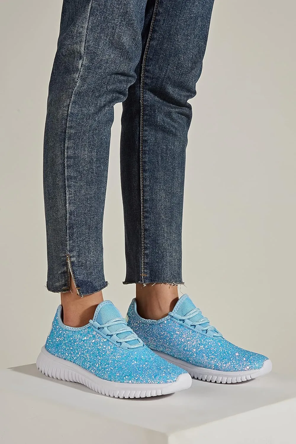 K KIP WOK Fashion Glitter Sneakers for Womens Silp On Running Shoes Lightweigt Tennis Walking Sneakers