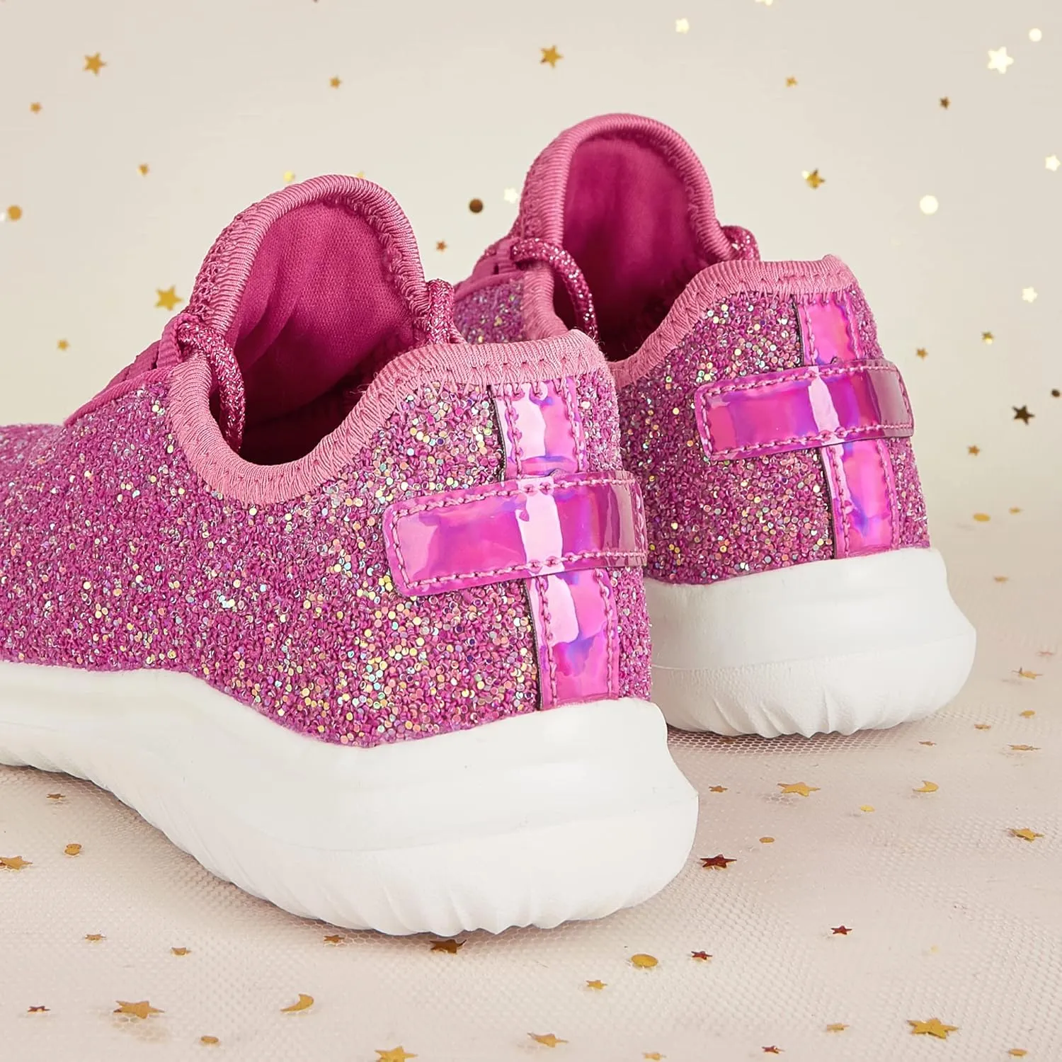 K KIP WOK Girls Glitter Sneakers Sparkle Slip On Walking Shoes for Kids/Children Breathable Running Sneakers