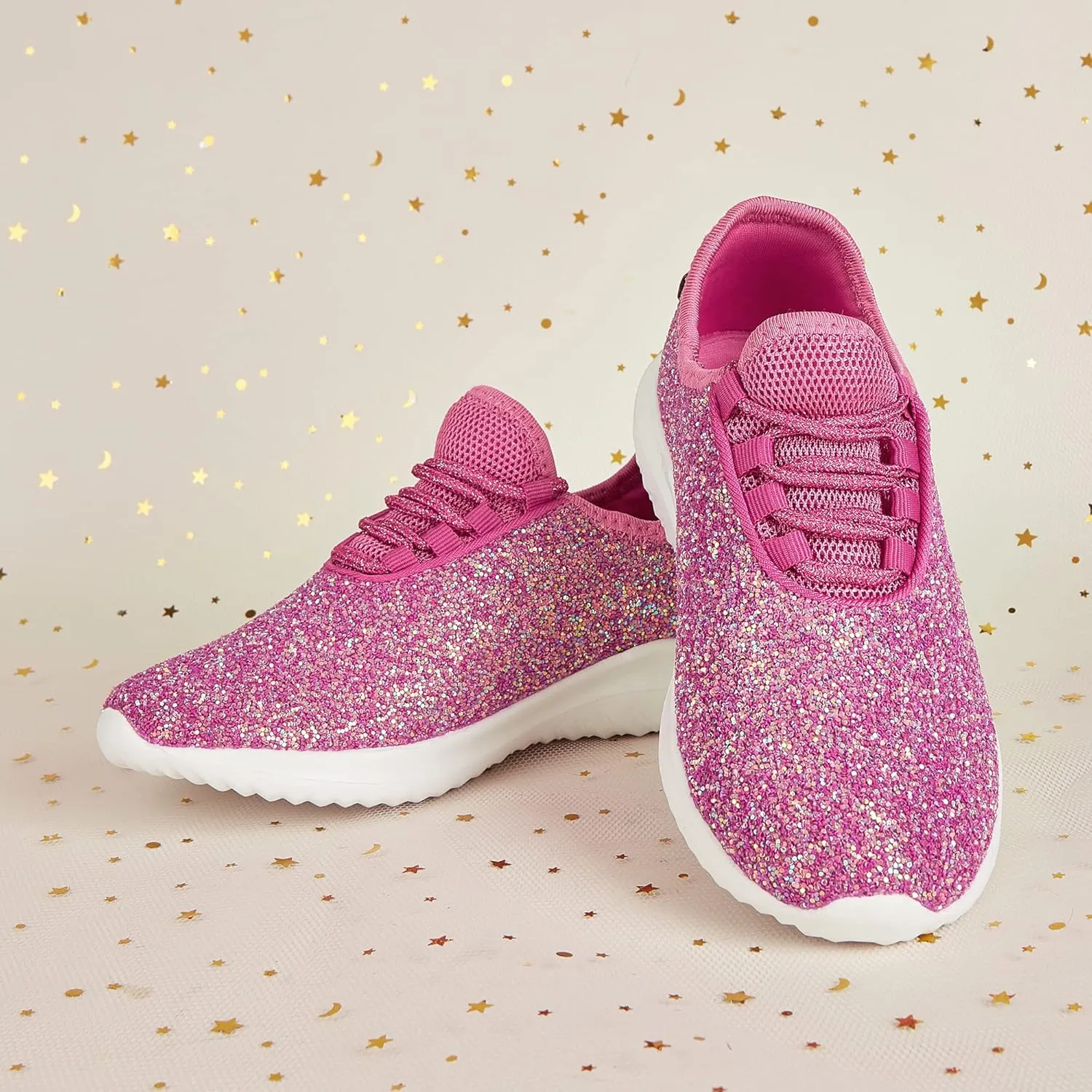 K KIP WOK Girls Glitter Sneakers Sparkle Slip On Walking Shoes for Kids/Children Breathable Running Sneakers