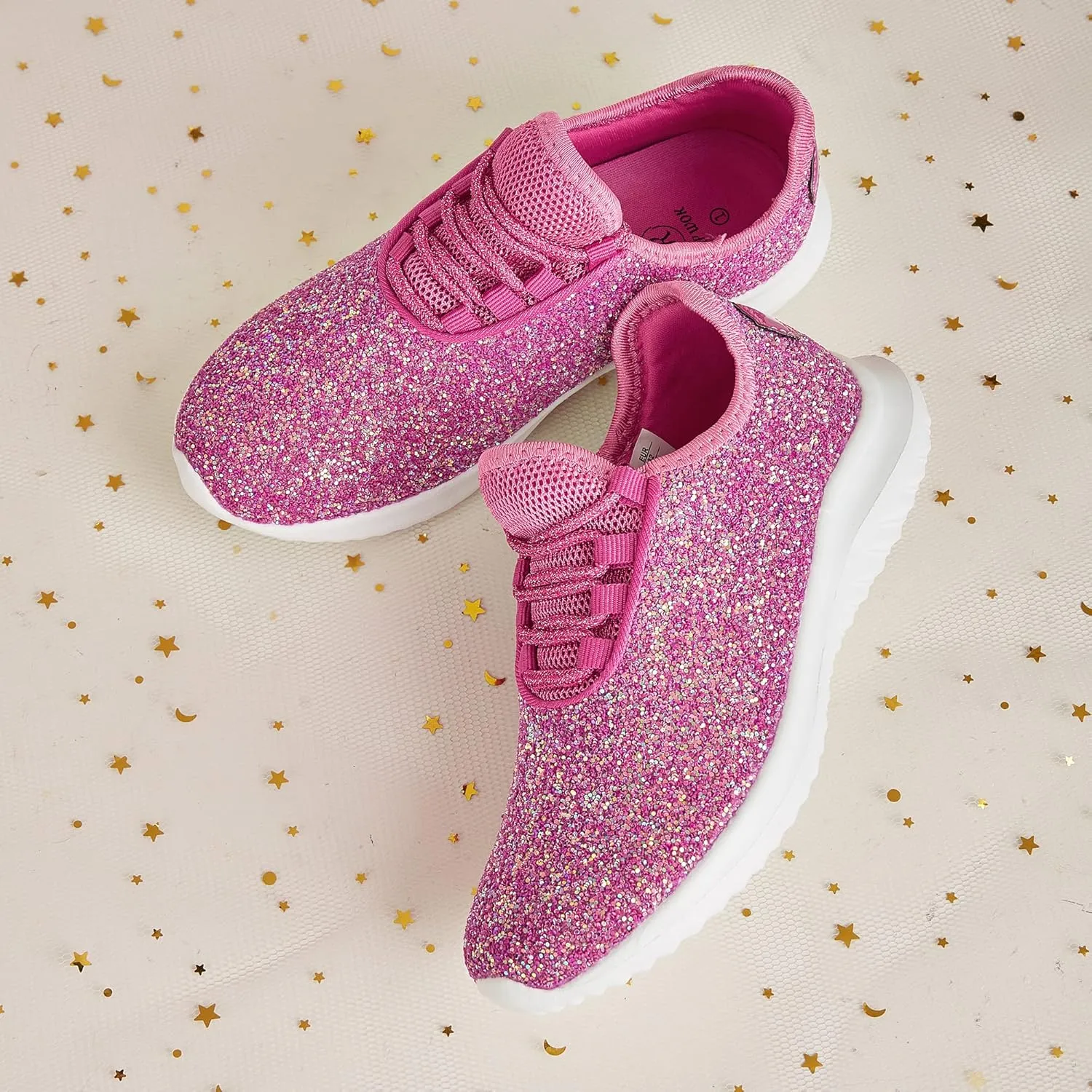 K KIP WOK Girls Glitter Sneakers Sparkle Slip On Walking Shoes for Kids/Children Breathable Running Sneakers