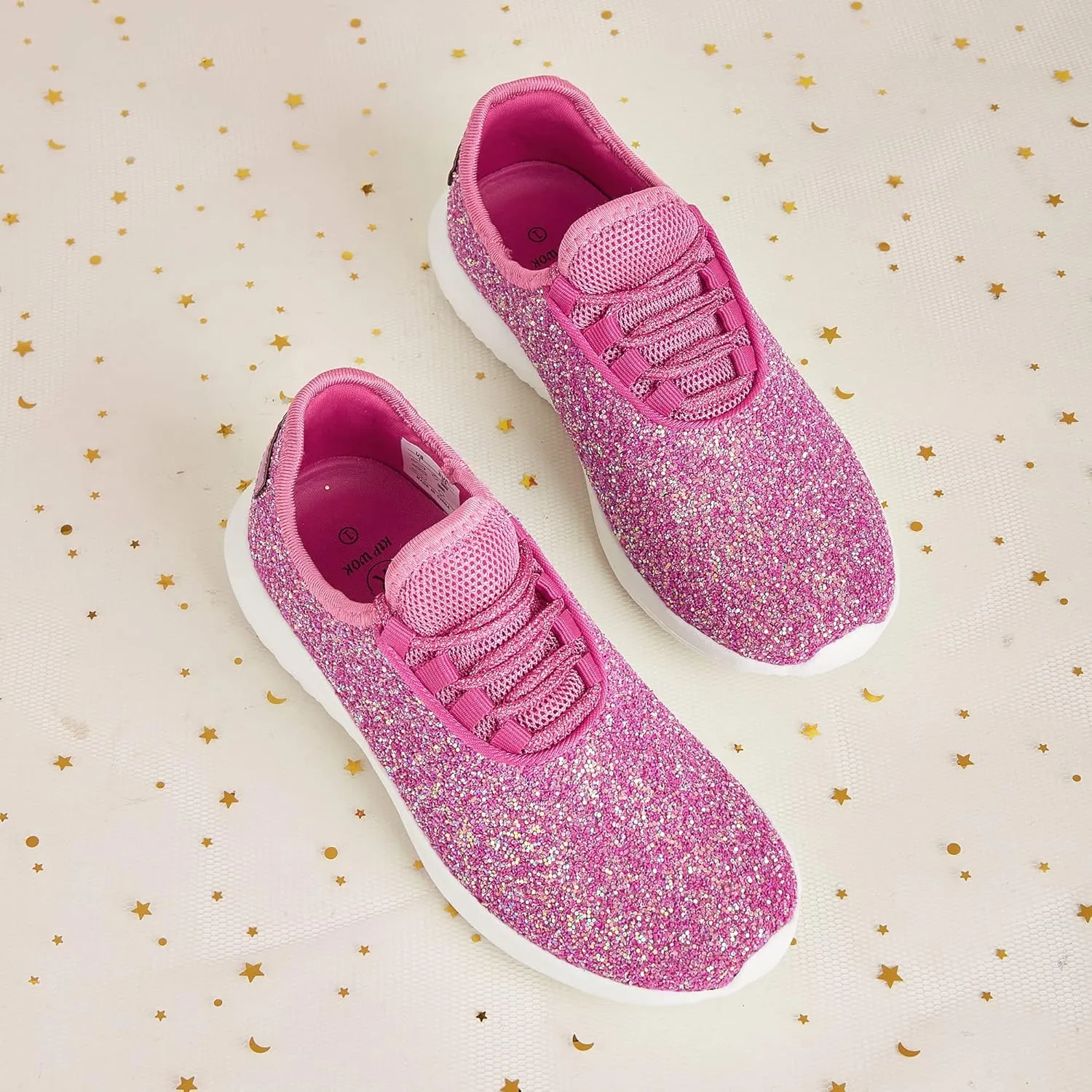 K KIP WOK Girls Glitter Sneakers Sparkle Slip On Walking Shoes for Kids/Children Breathable Running Sneakers
