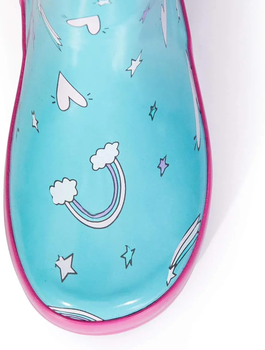 K KomForme Kids Rain Boots Waterproof Printed Rubber boots with Handles