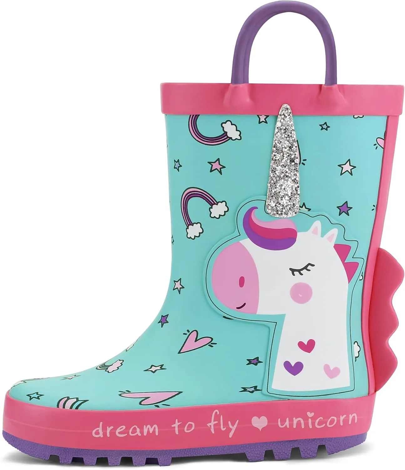 K KomForme Kids Rain Boots Waterproof Printed Rubber boots with Handles