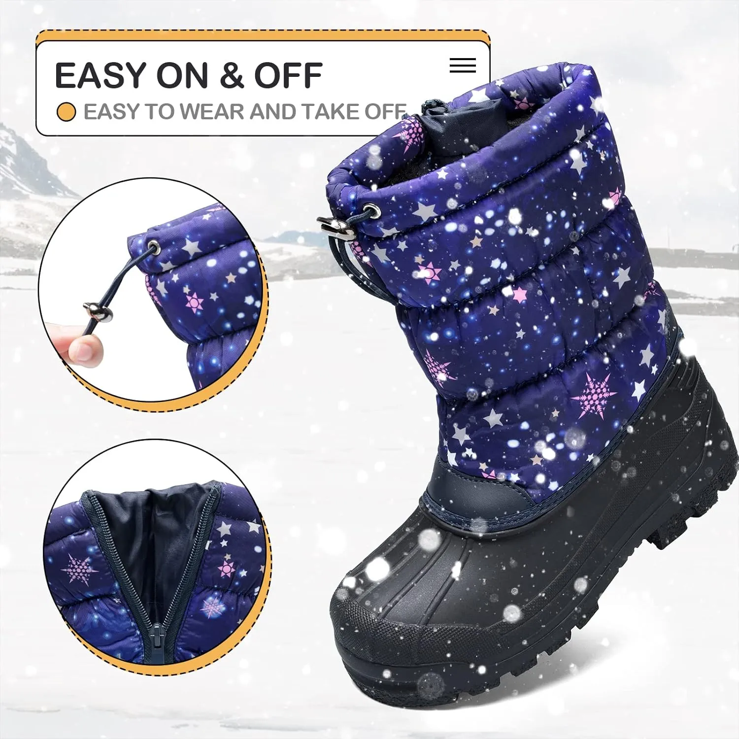 K KomForme Snow Boots for Boys & Girls Warm Waterproof Slip Resistant Winter Shoes (Toddler/Little Kid/Big Kid)