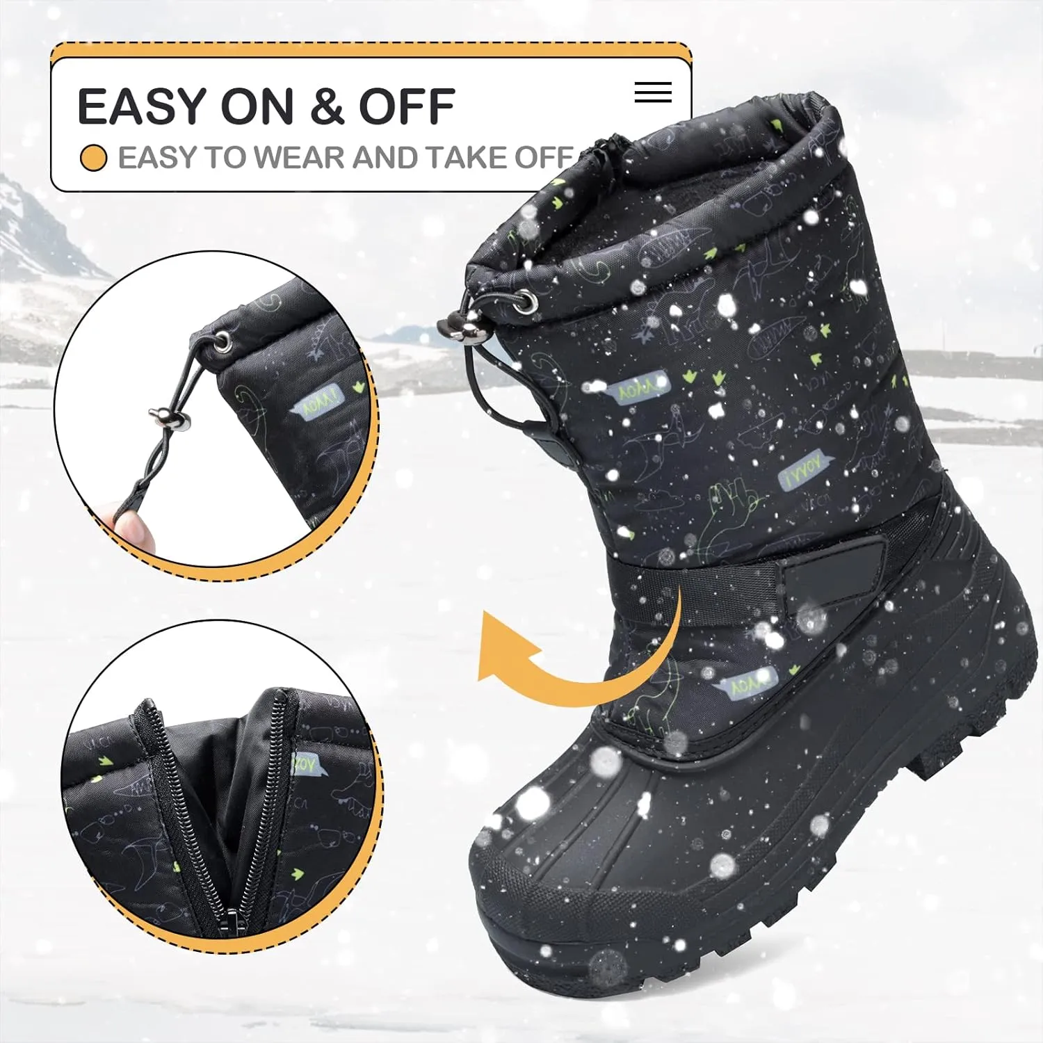 K KomForme Snow Boots for Boys & Girls Warm Waterproof Slip Resistant Winter Shoes (Toddler/Little Kid/Big Kid)