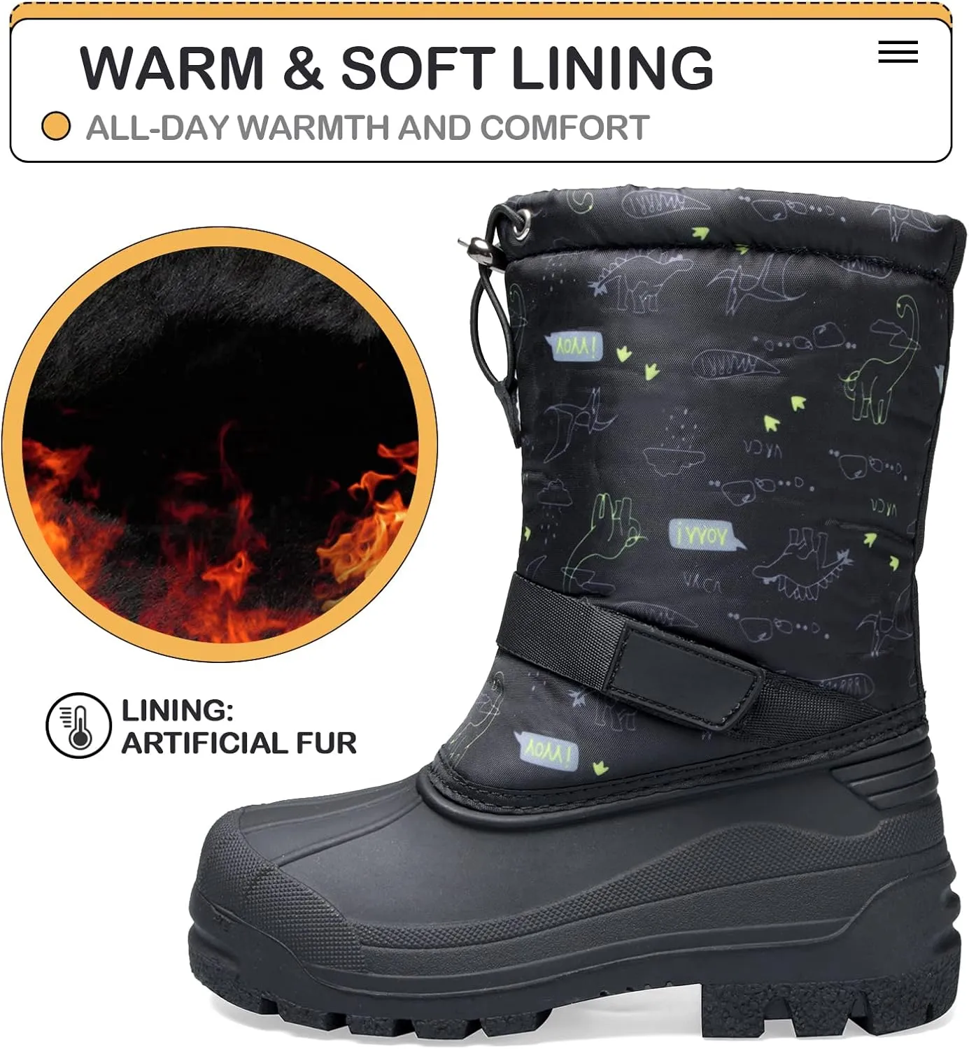 K KomForme Snow Boots for Boys & Girls Warm Waterproof Slip Resistant Winter Shoes (Toddler/Little Kid/Big Kid)