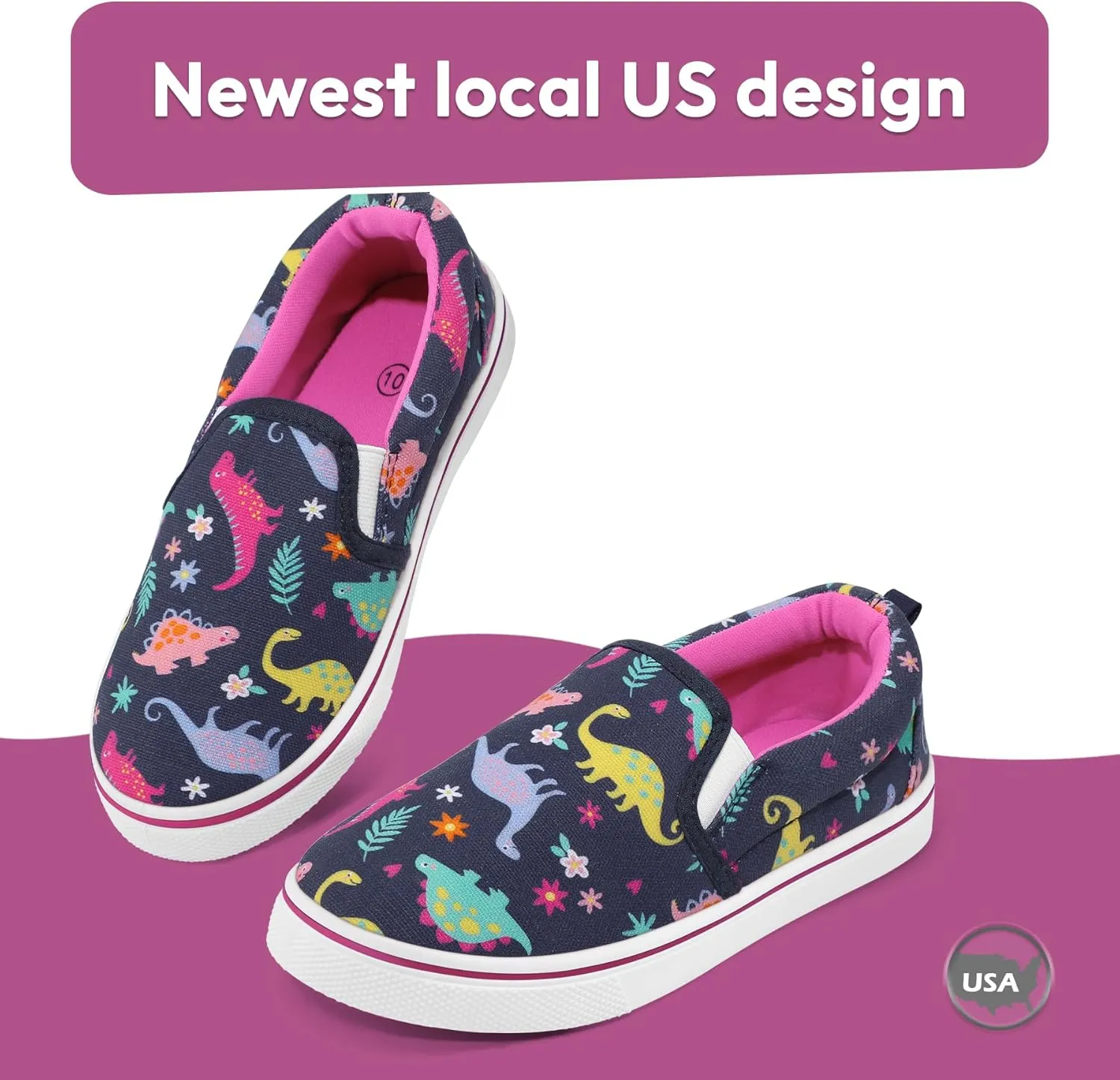 K KomForme Toddler Girls Boys Shoes Little Kids Slip on Canvas Sneakers for Running/Walking
