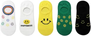 Kawaii Women No Show Socks with Smiley Face Non Slip Cushioned Invisible Liner Low Cut Socks 5 Pairs
