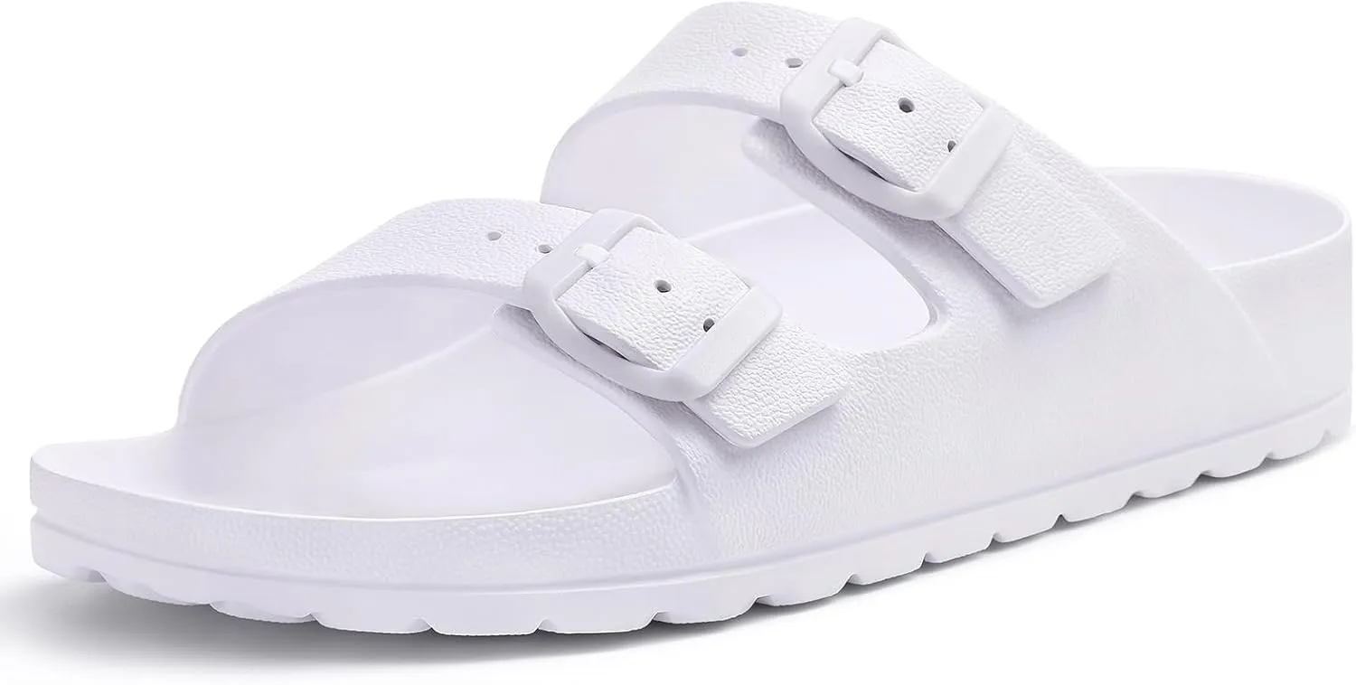 KIDMI Women's Comfortable EVA Sandals with Medium Arch Support, Adjustable Buckle Summer Beach Slide Sandal, White EU 40