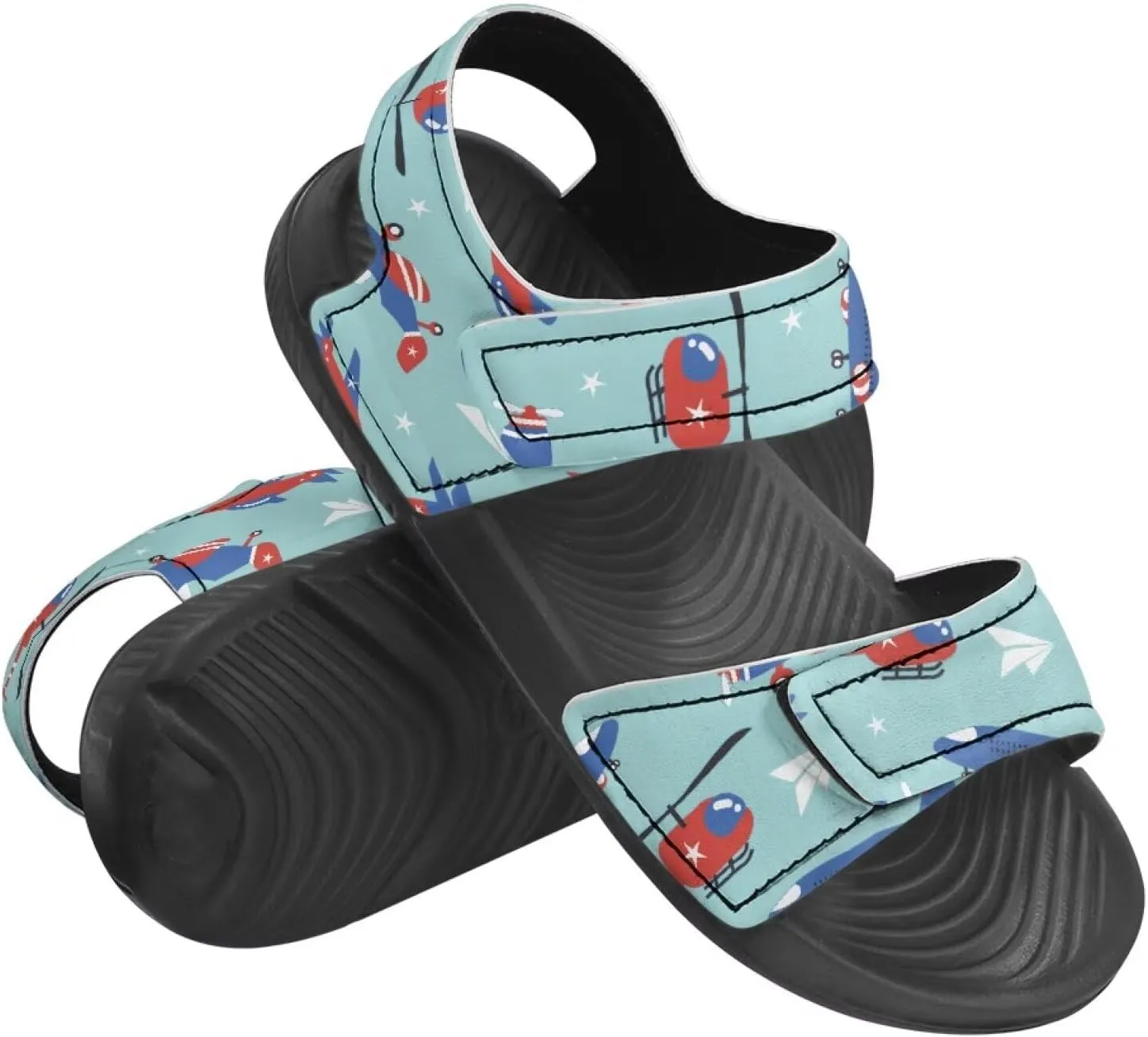 Kids Double Buckle Sandals Fashion Lightweight Non Slip Slides Shoe with Arch Support for Toddler Little Kids Black Sole