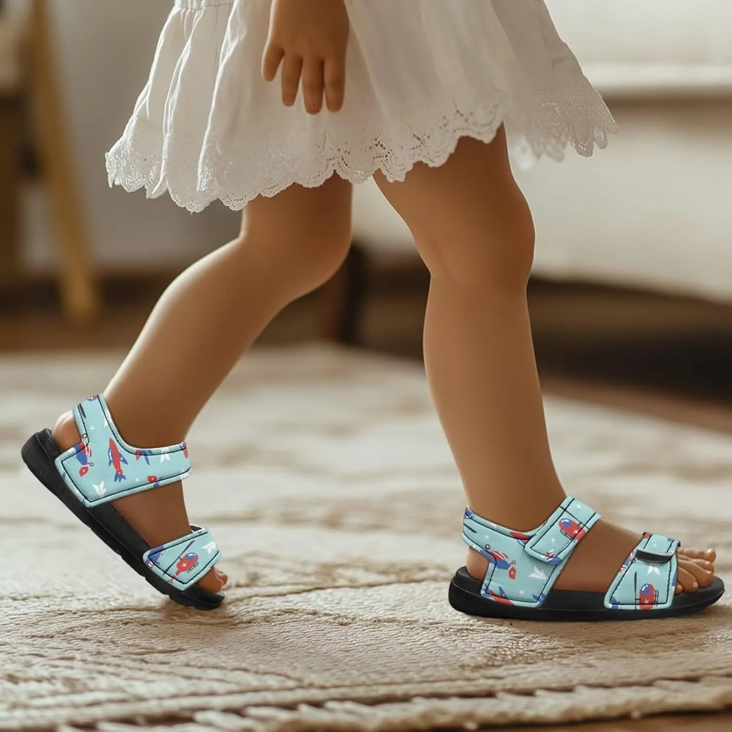 Kids Double Buckle Sandals Fashion Lightweight Non Slip Slides Shoe with Arch Support for Toddler Little Kids Black Sole