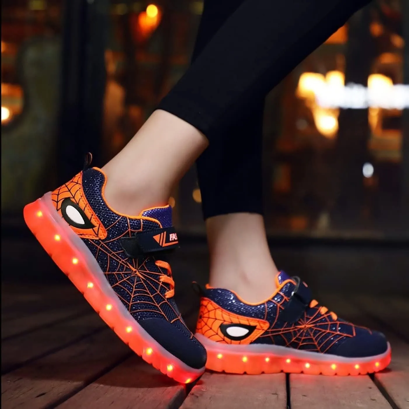 Kids Led Light Up Shoes Flash Sneakers with Spider Upper USB Charge Luminous Trainers for Boys Girls Toddles