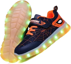 Kids Led Light Up Shoes Flash Sneakers with Spider Upper USB Charge Luminous Trainers for Boys Girls Toddles