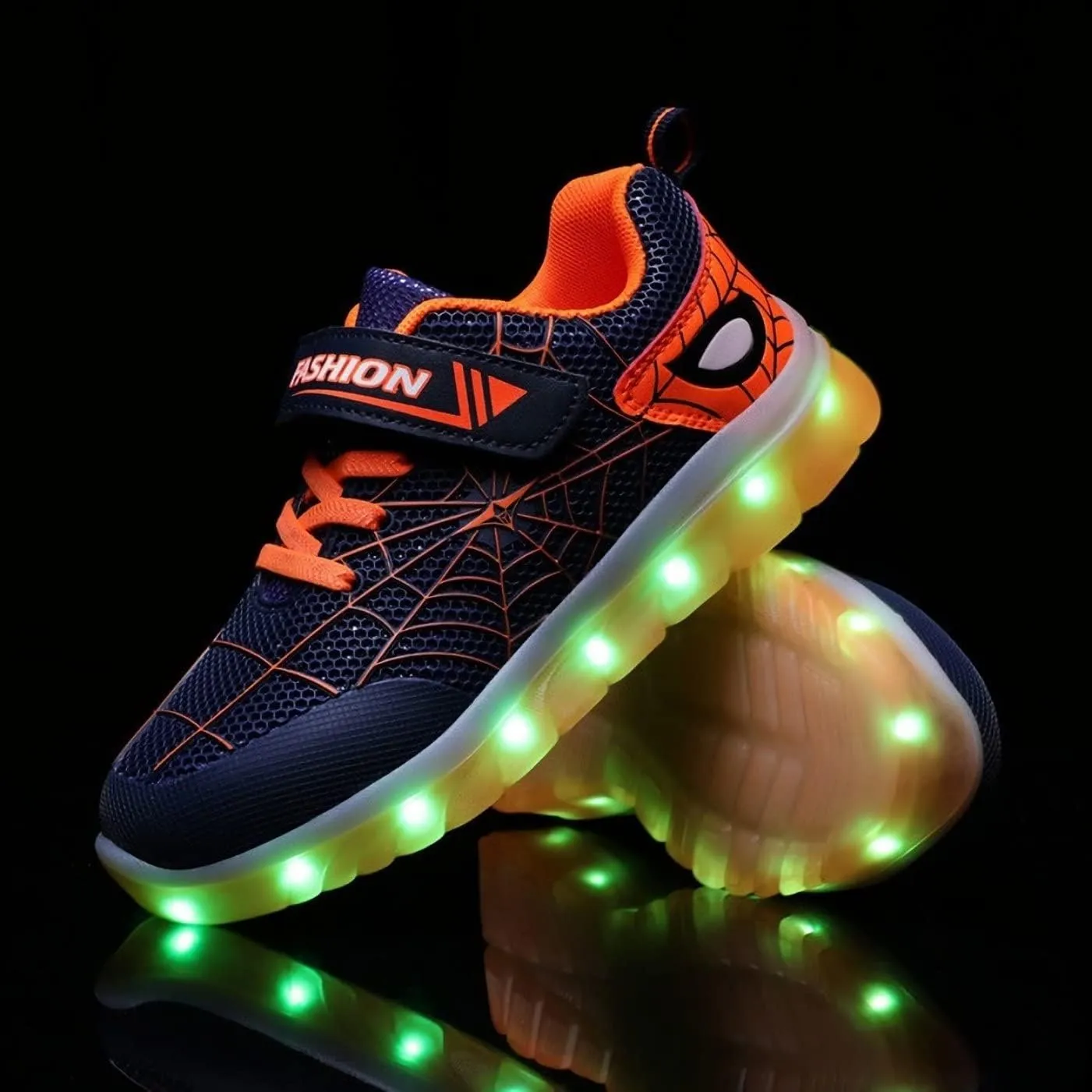 Kids Led Light Up Shoes Flash Sneakers with Spider Upper USB Charge Luminous Trainers for Boys Girls Toddles